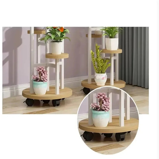 Wood Flower Shelf Rack - Stylish Plant Display on Wheels