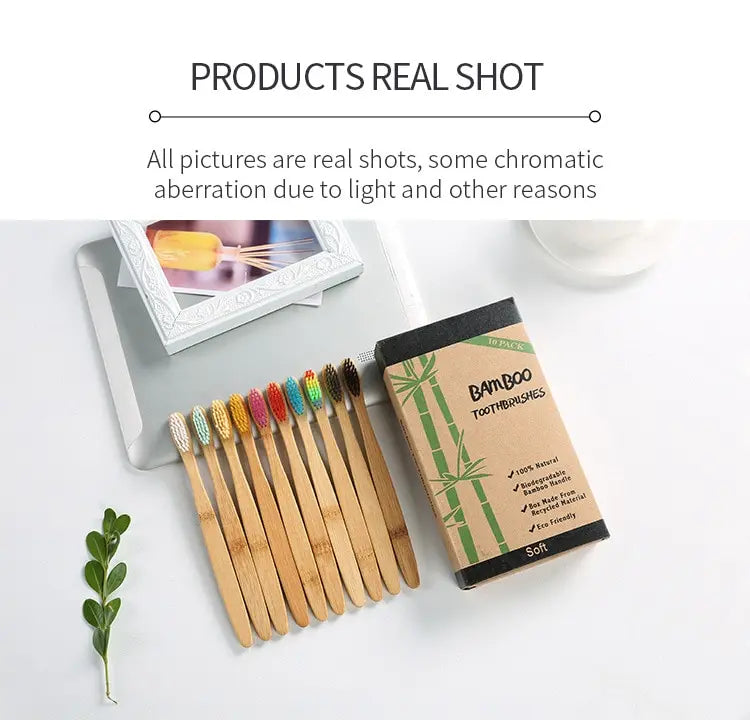 Eco-Friendly Bamboo Toothbrush Set - 10 Pack for Adults