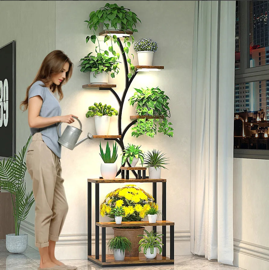 Support pour plantes d'intérieur & Lampe de croissance - Étagère d'angle élégante pour les amoureux des plantes