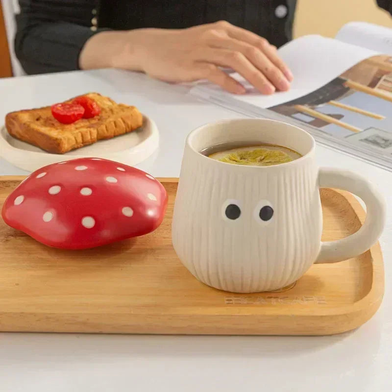 Mushroom Ceramic Cup with Lid – Joyful Breakfast Drinkware