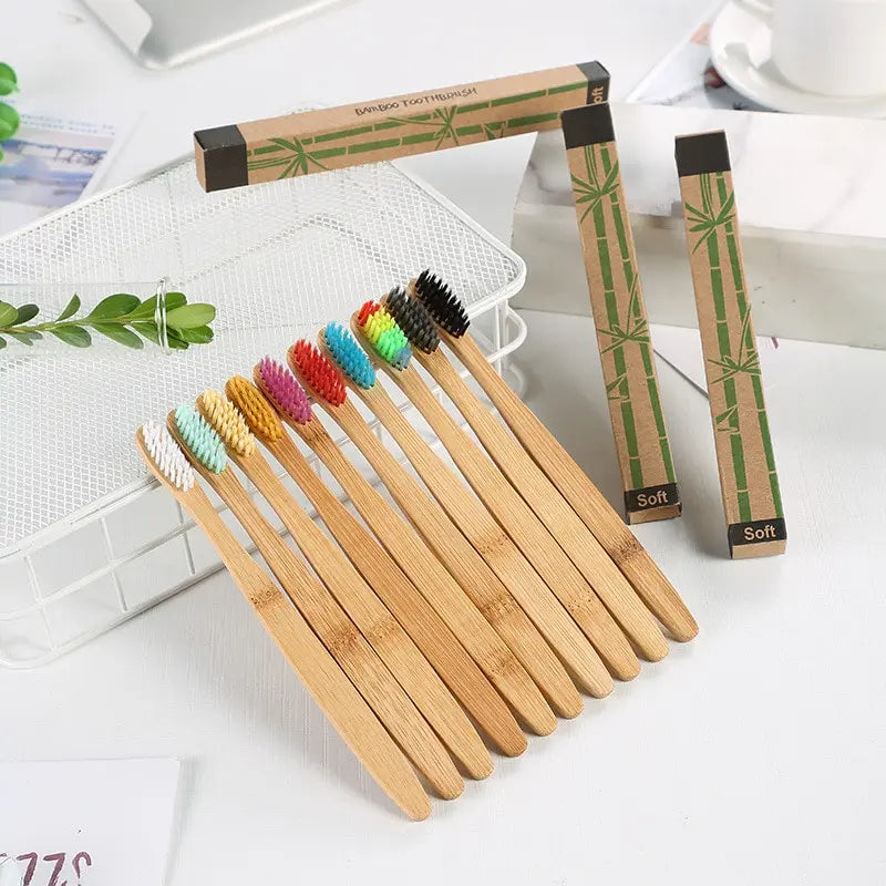 Eco-Friendly Bamboo Toothbrush Set - 10 Pack for Adults