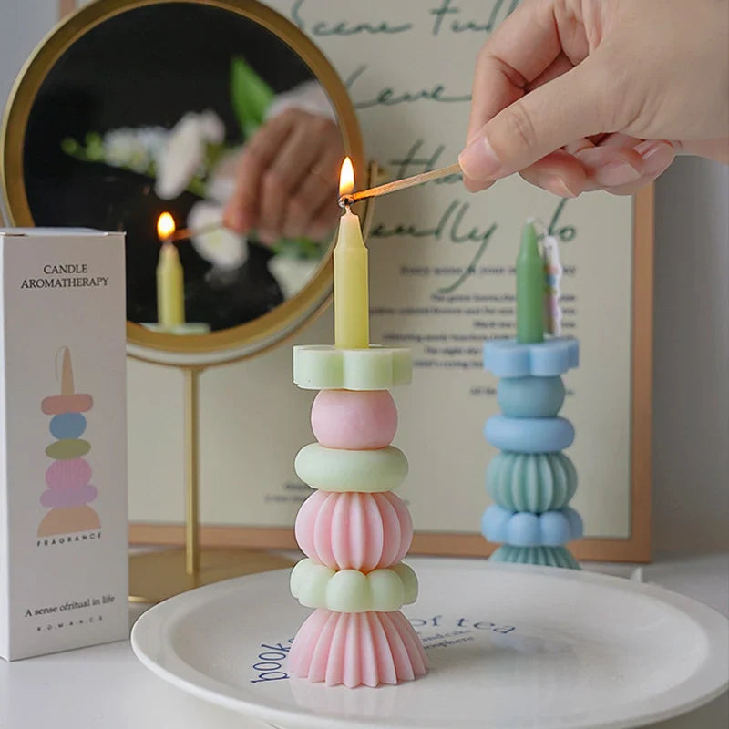 Candela profumata con geometria impilabile – Elegante decorazione in cera di soia