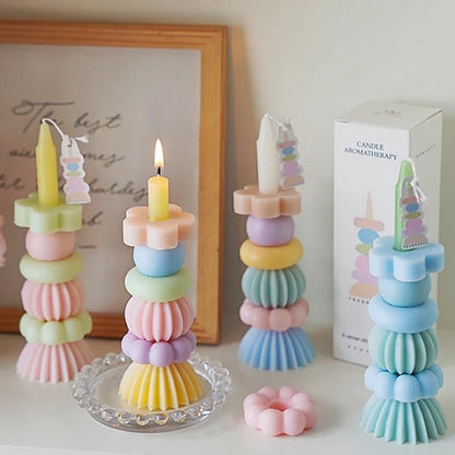 Candela profumata con geometria impilabile – Elegante decorazione in cera di soia