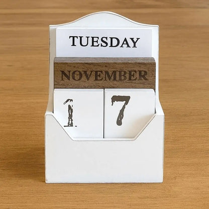 Elegant Wooden Perpetual Calendar - Timeless Desk Essential