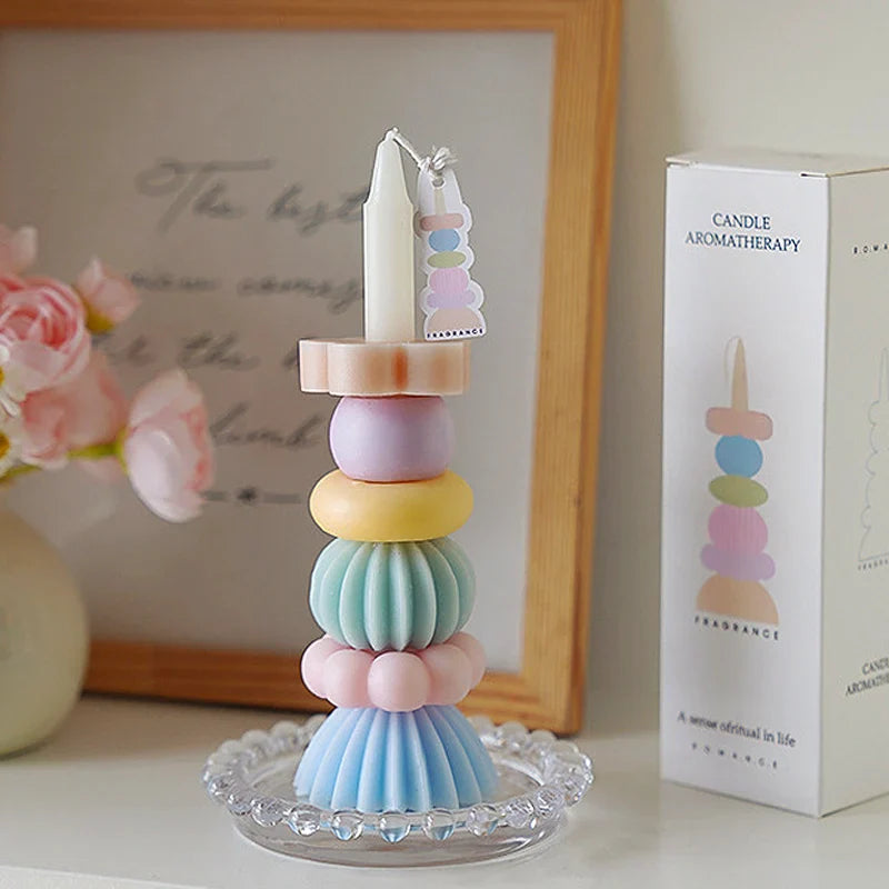 Candela profumata con geometria impilabile – Elegante decorazione in cera di soia