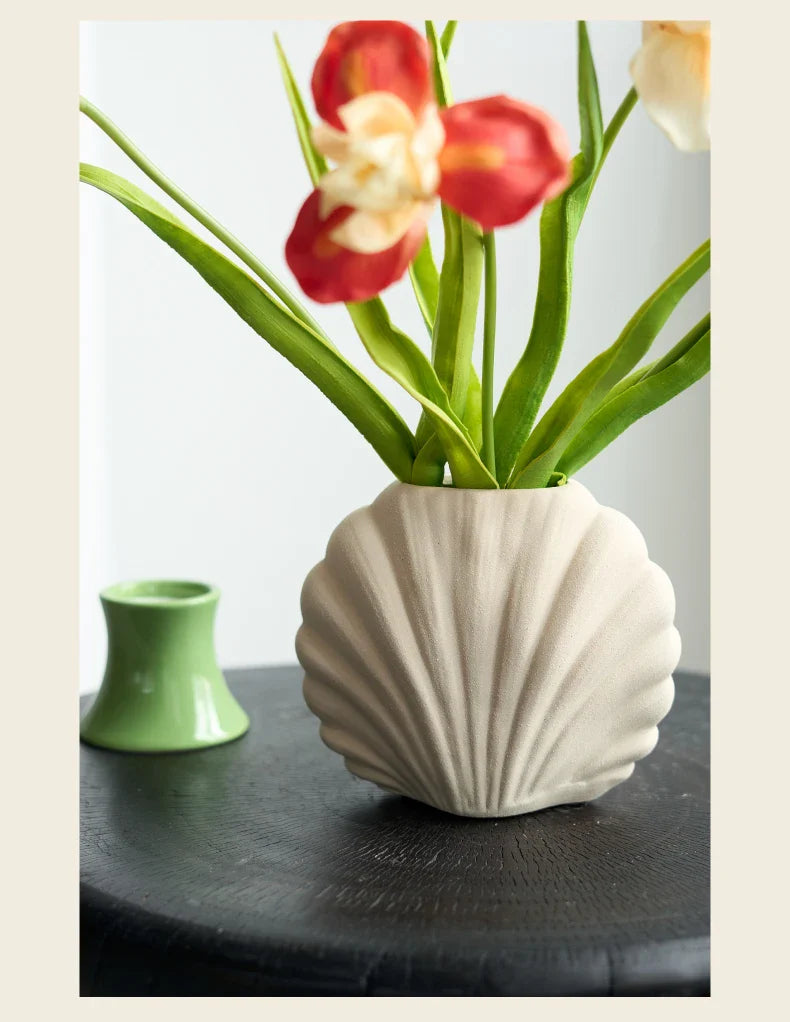 Handmade Ceramic Shell Flower Vase | Coastal Home Accent