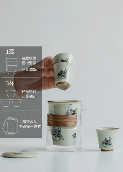 可爱老虎旅行茶具 - 茶爱好者的便携优雅