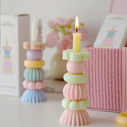 Candela profumata con geometria impilabile – Elegante decorazione in cera di soia
