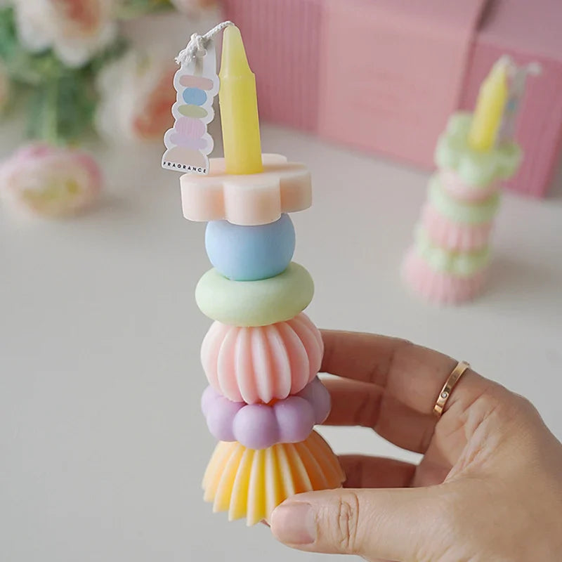 Candela profumata con geometria impilabile – Elegante decorazione in cera di soia