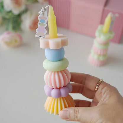 Candela profumata con geometria impilabile – Elegante decorazione in cera di soia