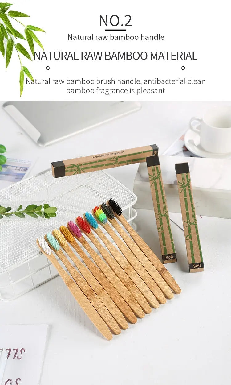 Eco-Friendly Bamboo Toothbrush Set - 10 Pack for Adults