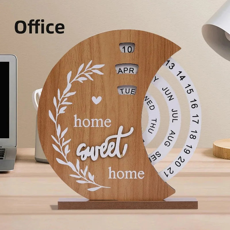 Wooden Perpetual Calendar - Elegant Desk Decor for Mindful Spaces