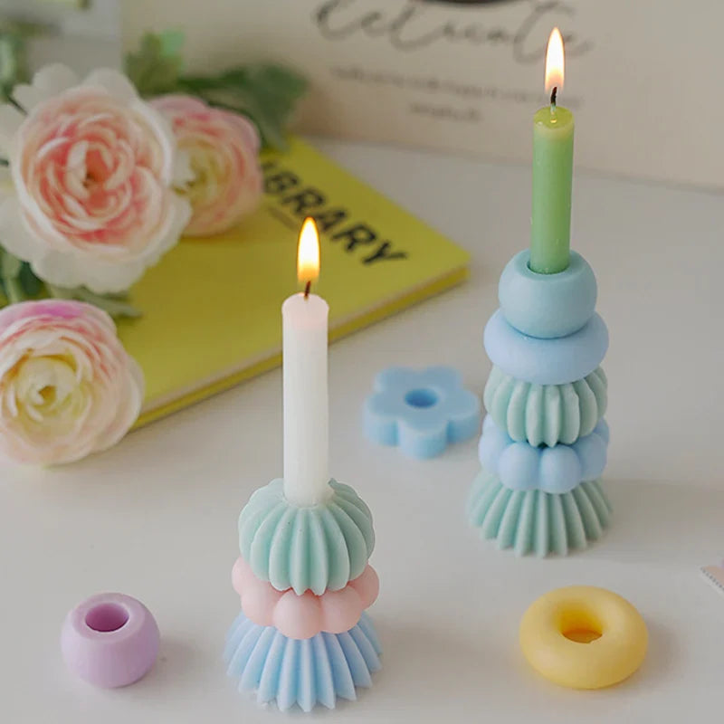 Candela profumata con geometria impilabile – Elegante decorazione in cera di soia