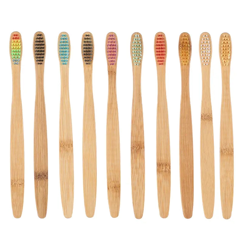 Eco-Friendly Bamboo Toothbrush Set - 10 Pack for Adults