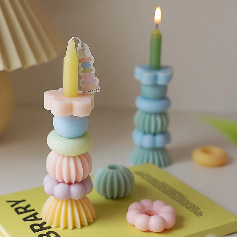 Candela profumata con geometria impilabile – Elegante decorazione in cera di soia