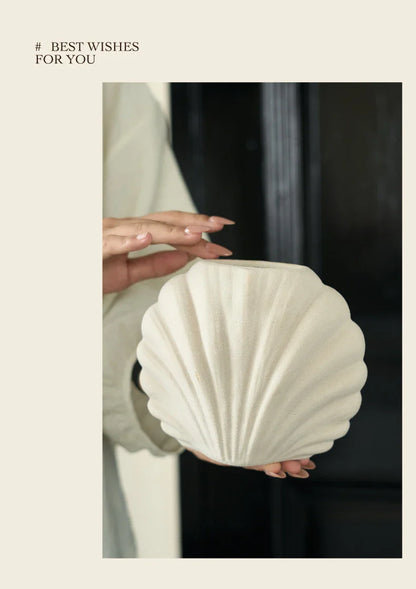 Handmade Ceramic Shell Flower Vase | Coastal Home Accent