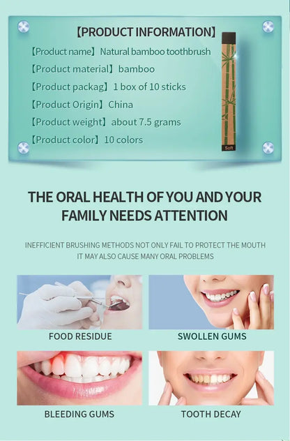Eco-Friendly Bamboo Toothbrush Set - 10 Pack for Adults