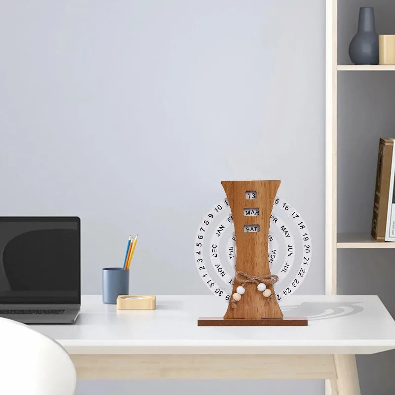 Wooden Perpetual Calendar - Elegant Desk Decor for Mindful Spaces