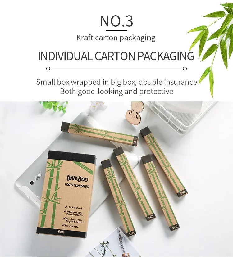 Eco-Friendly Bamboo Toothbrush Set - 10 Pack for Adults