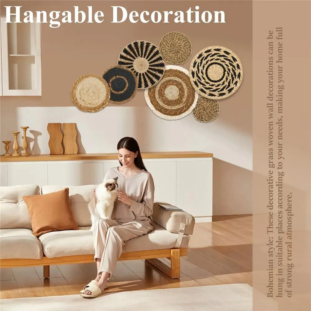波西米亚风格壁篮 - 手工编织海草装饰，打造时尚空间