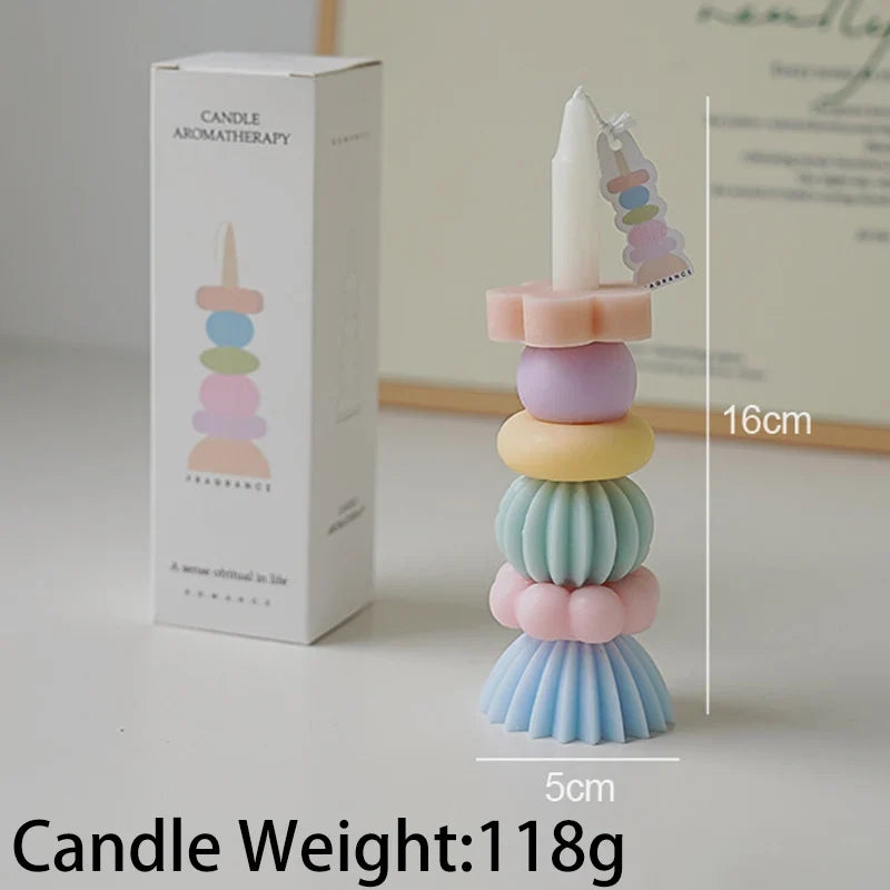 Candela profumata con geometria impilabile – Elegante decorazione in cera di soia