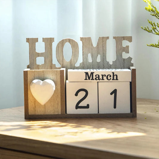 나무로 만든 영구 달력 & 펜 홀더 - 우아한 책상 정리함